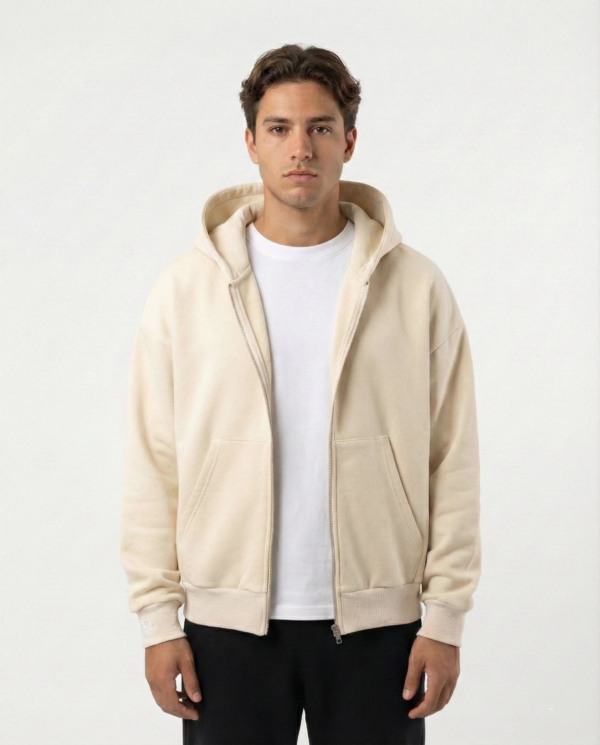 HOODIE ZIP CREAM 400 GSM
